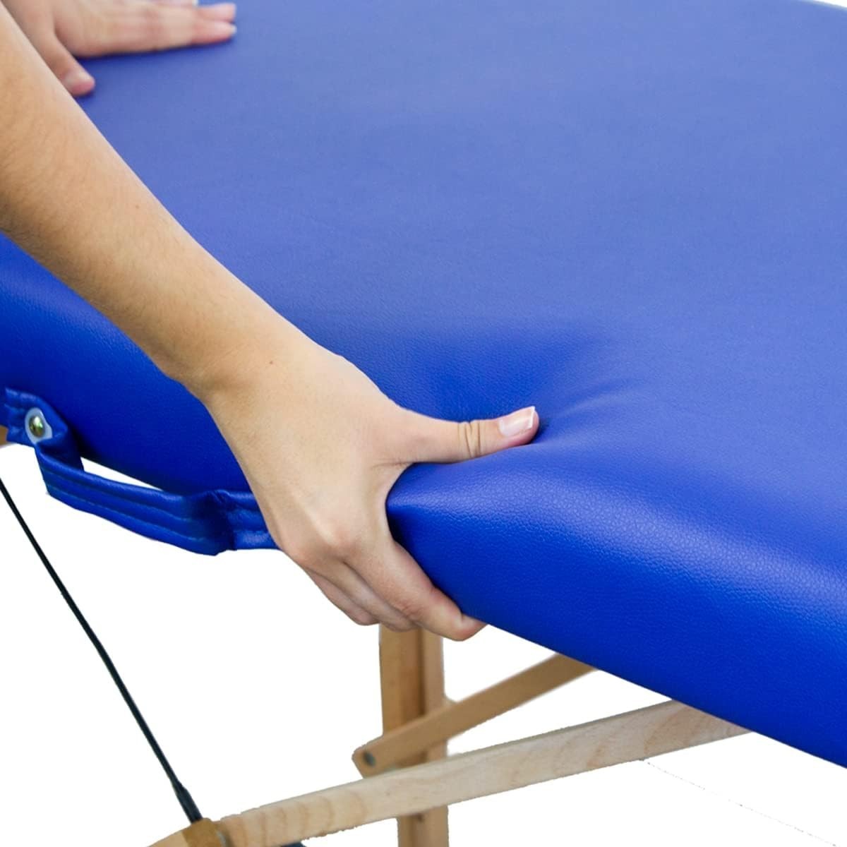 Portable Wooden Massage Table 3-Section Adjustable Therapy Beauty Bed Blue