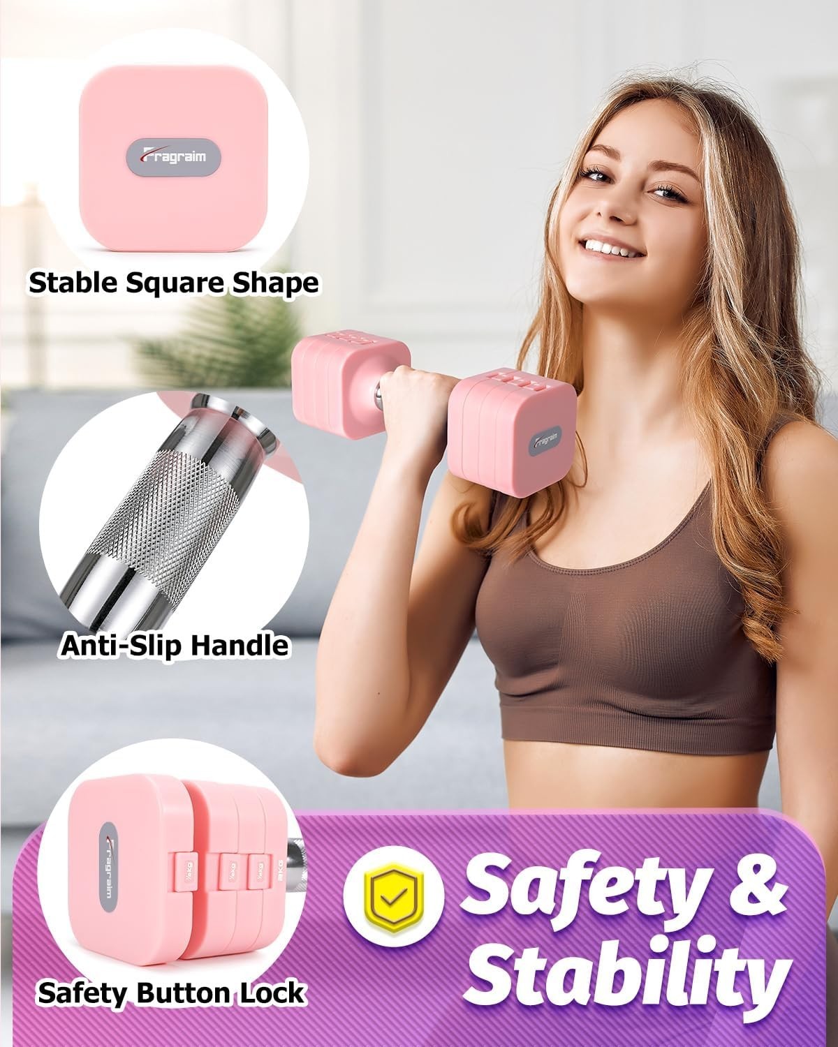 10kg Adjustable Dumbbell Set 2x5kg Non-Roll Home Gym Hand Weights