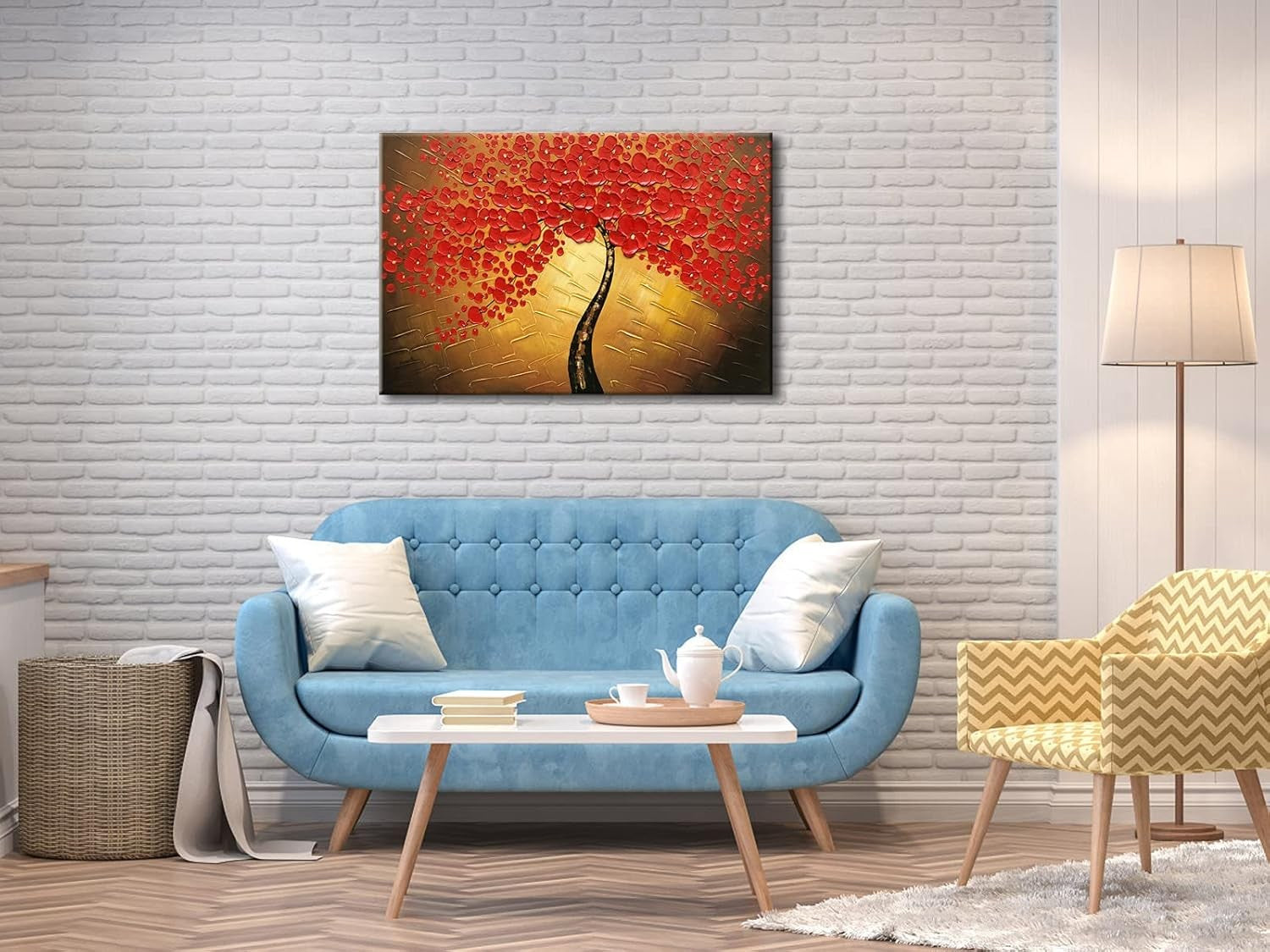 Red Flowers Canvas Wall Art 90x60 cm Hand-Painted Oil Modern Decor