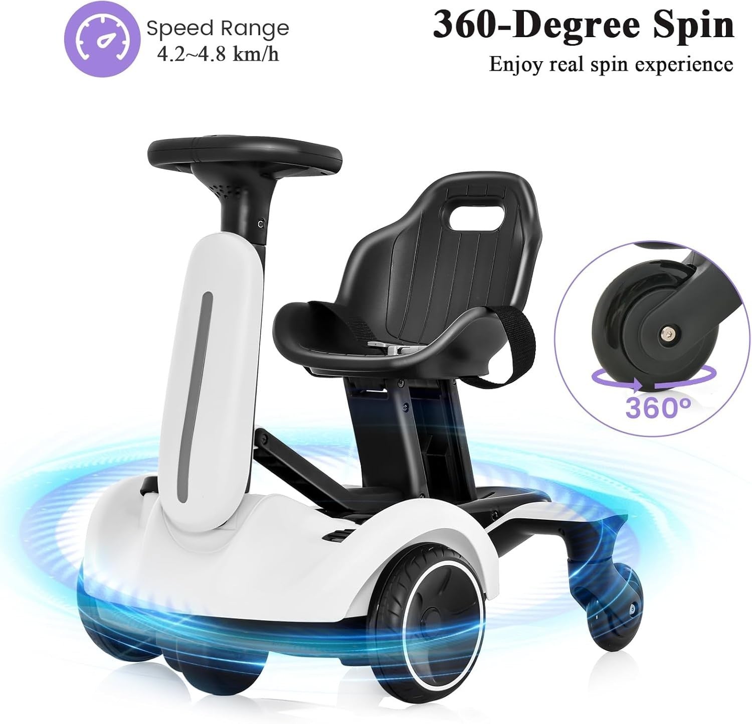 Kids Electric Drift Go Kart 6V Ride On Car 360 Spin Adjustable Seat White