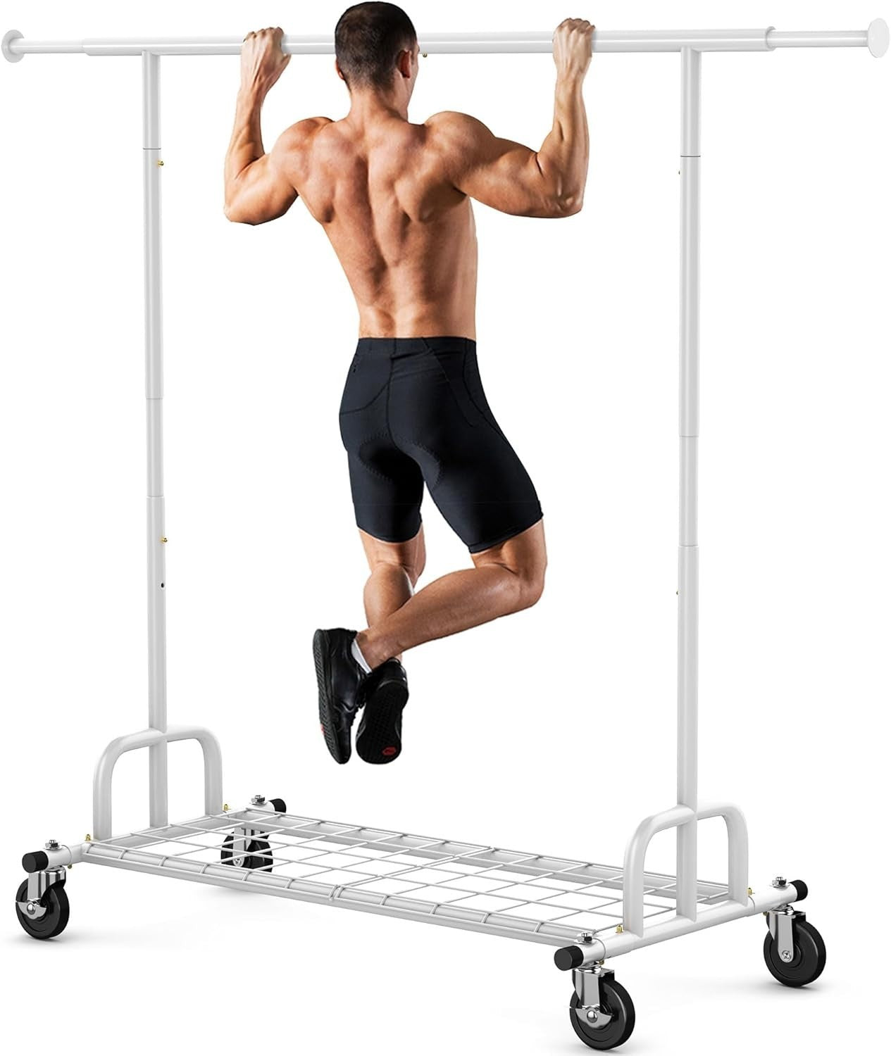 238KG Heavy Duty Extendable Clothes Rail with Wheels – White