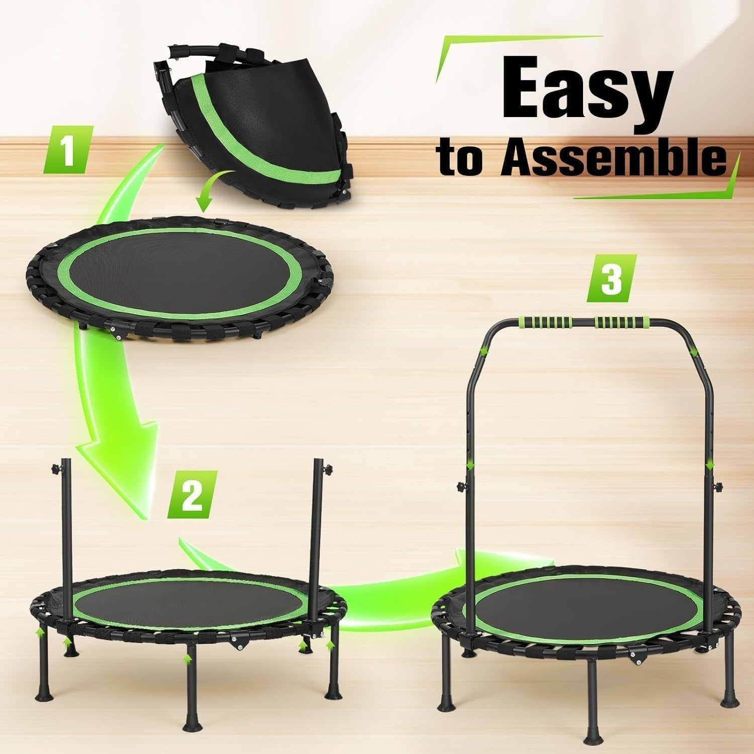 40in Portable Fitness Rebounder Trampoline Adjustable Handle Indoor