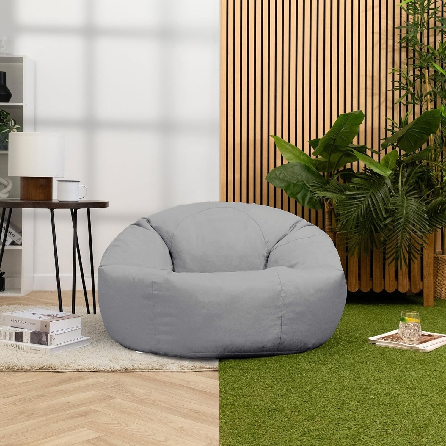 Outdoor Bean Bag Chair Grey Water-Resistant Garden Seat Lounge