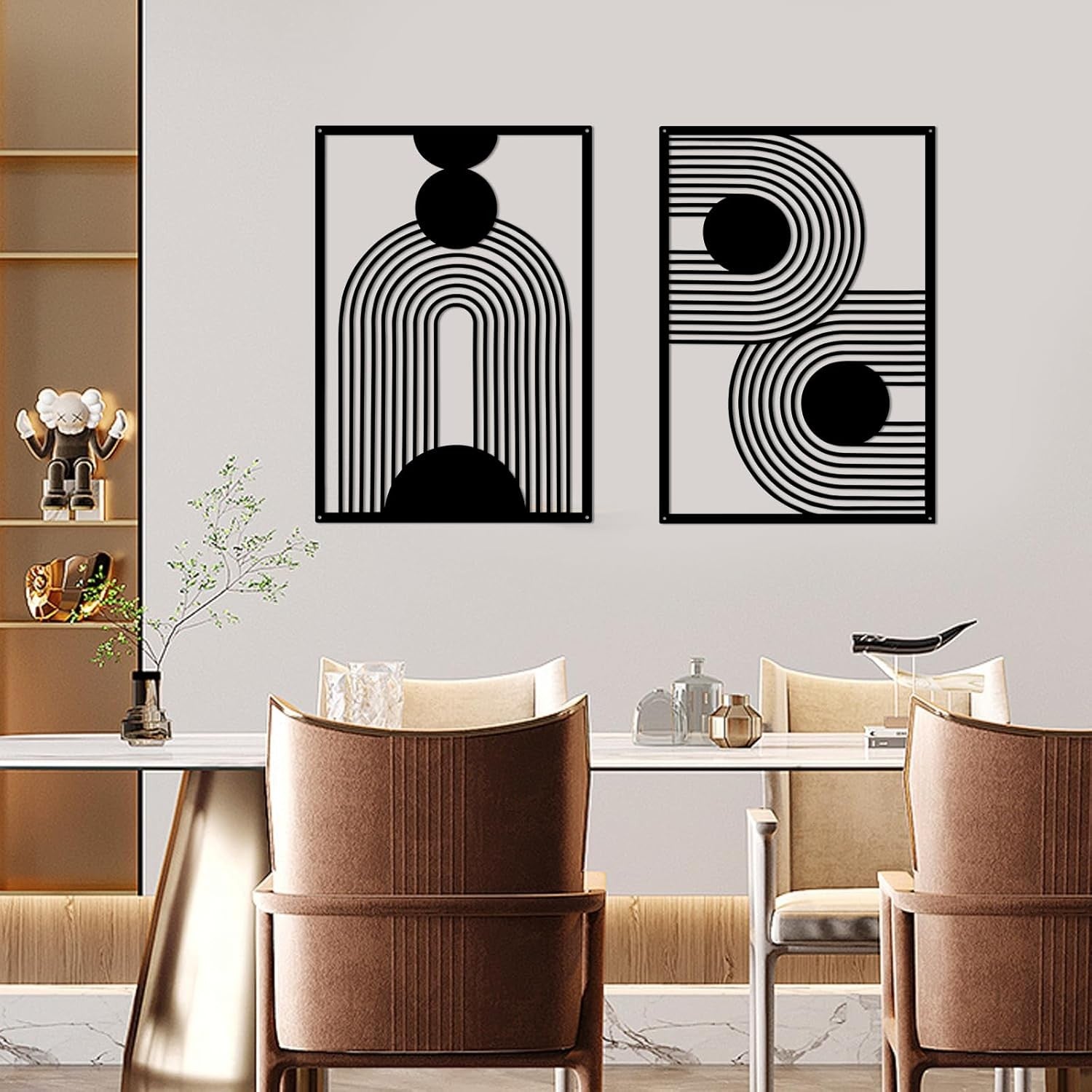2PC Black Metal Wall Art Modern Abstract Geometric Decor