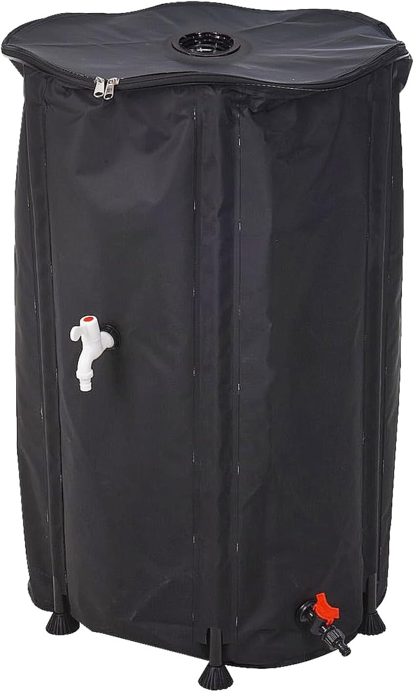 250L Collapsible Water Butt Kit with Tap, Hose Connector & Lid for Garden