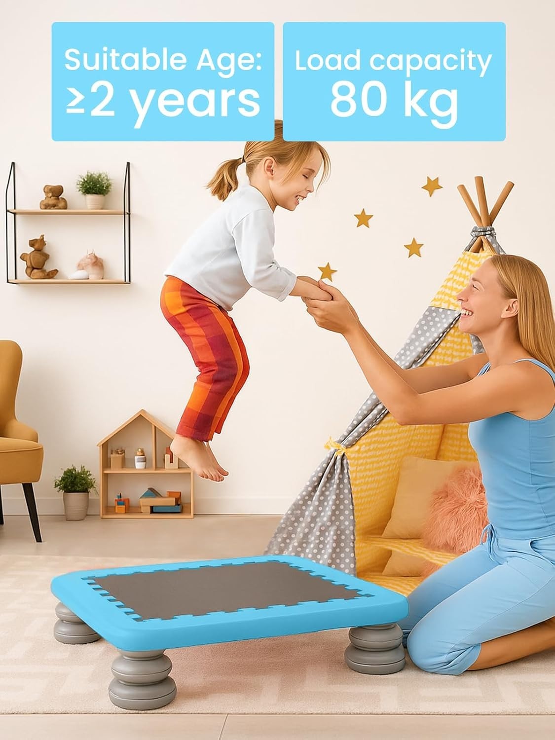 Kids Indoor Trampoline Board Sensory Toy Safe Mini Jump Pad 80KG