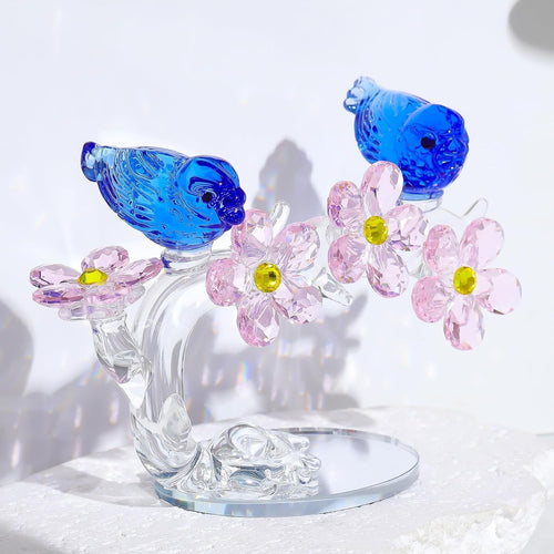 Crystal Flowers with Birds Ornament Wedding Anniversary Sapphire Blue Gift Decor