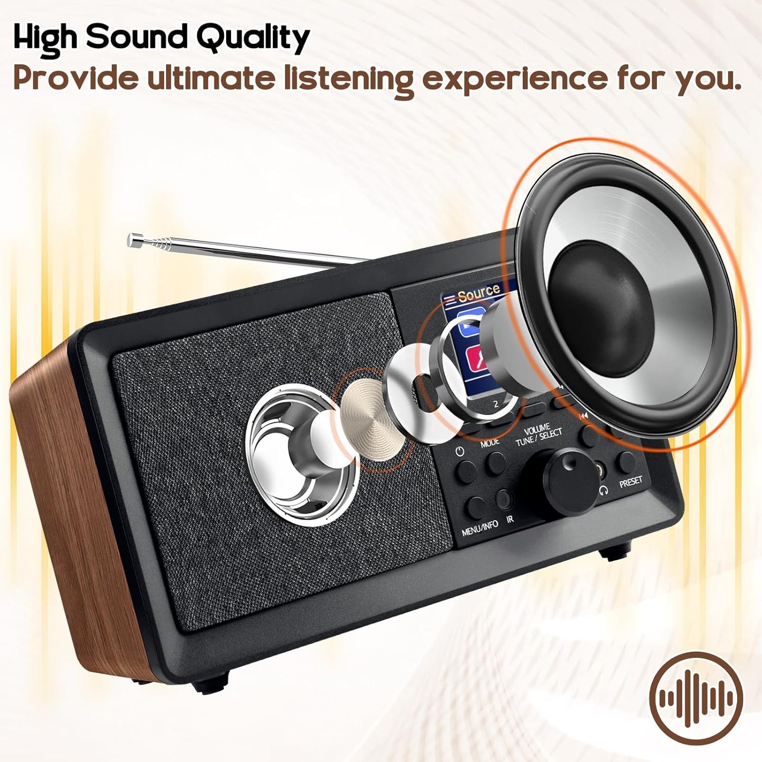 DAB DAB+ FM Digital Radio Bluetooth Alarm Clock Retro Speaker