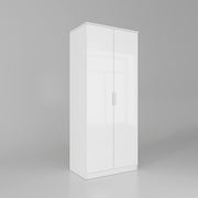 High Gloss 2 Door Wardrobe with Hanging Rail & Storage Shelves - Bedroom
