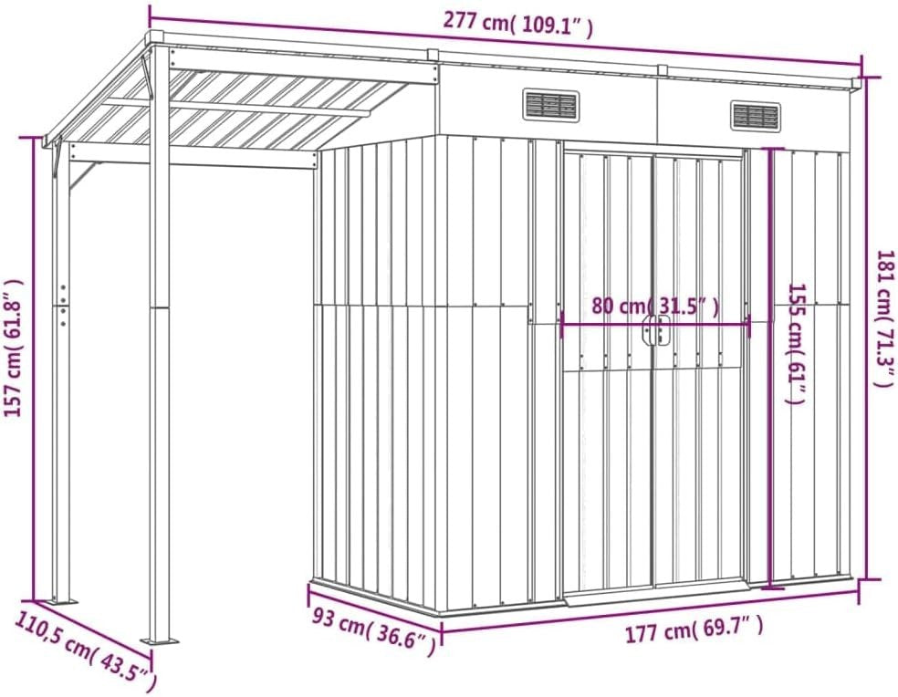9x3.6FT Metal Garden Shed Outdoor Storage House with Extended Roof & Steel Frame