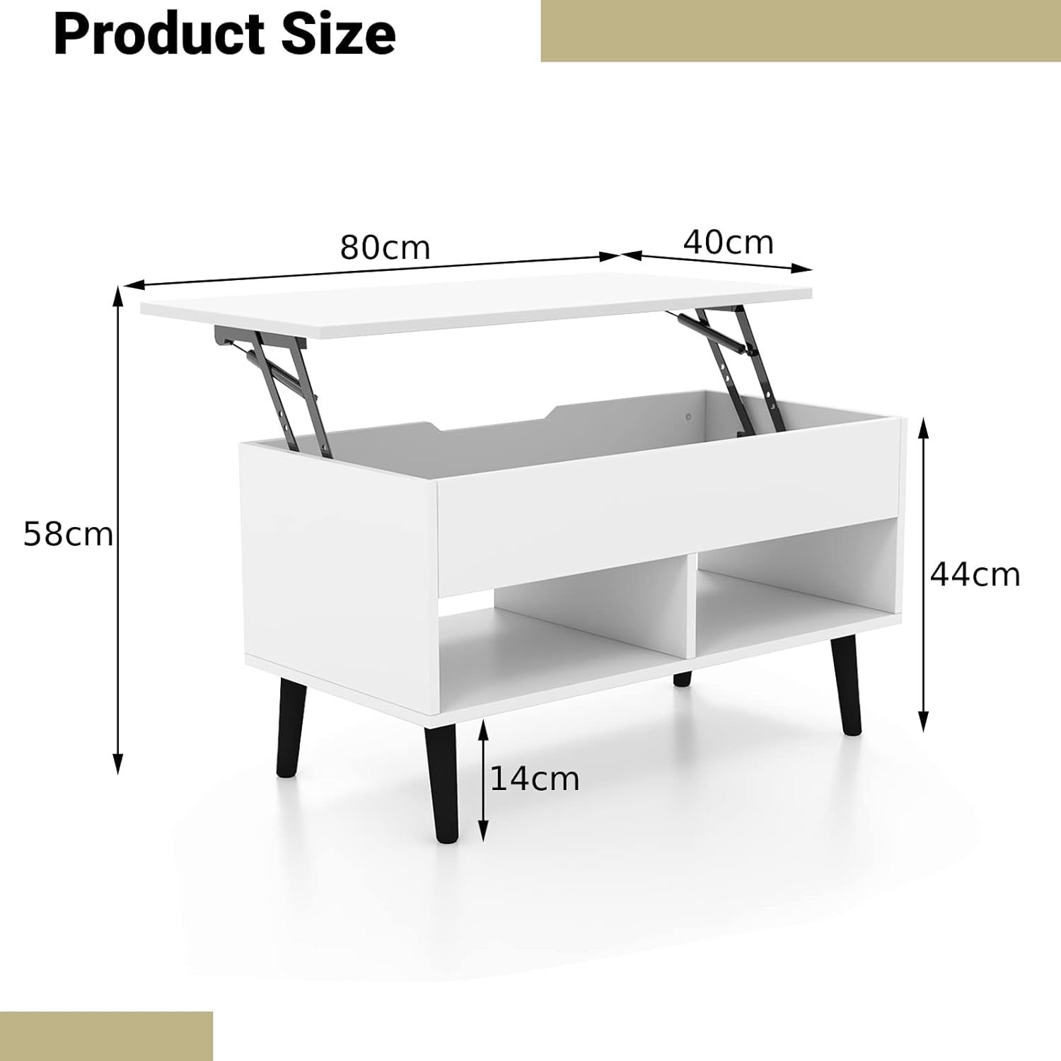 White Lift Top Coffee Table with Storage Shelf – Adjustable, 80cm Modern