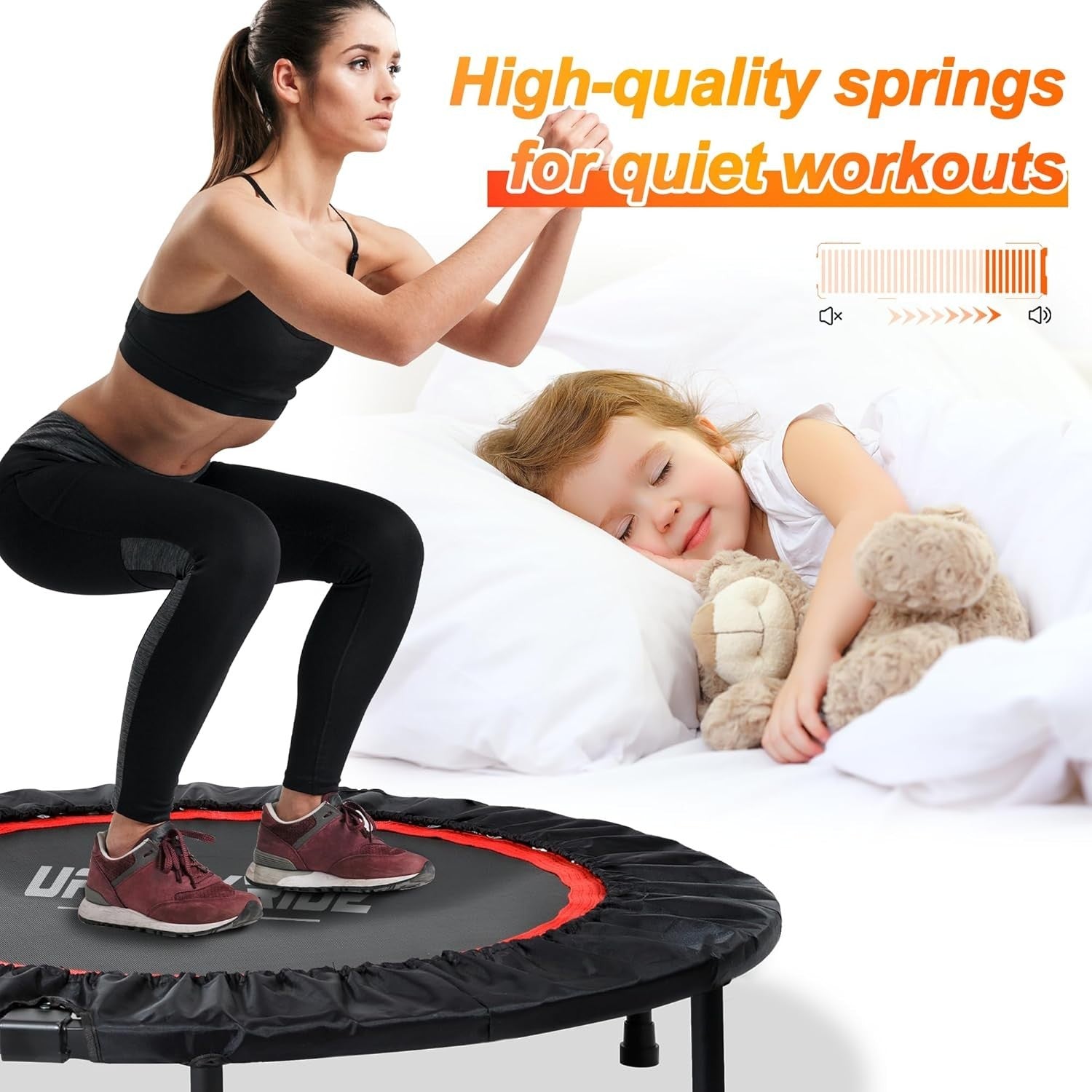 40in Folding Fitness Rebounder Adjustable Handle Heavy Duty Indoor