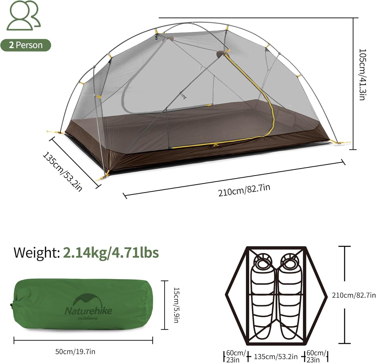 2 Person Ultralight Backpacking Tent 3000mm Waterproof
