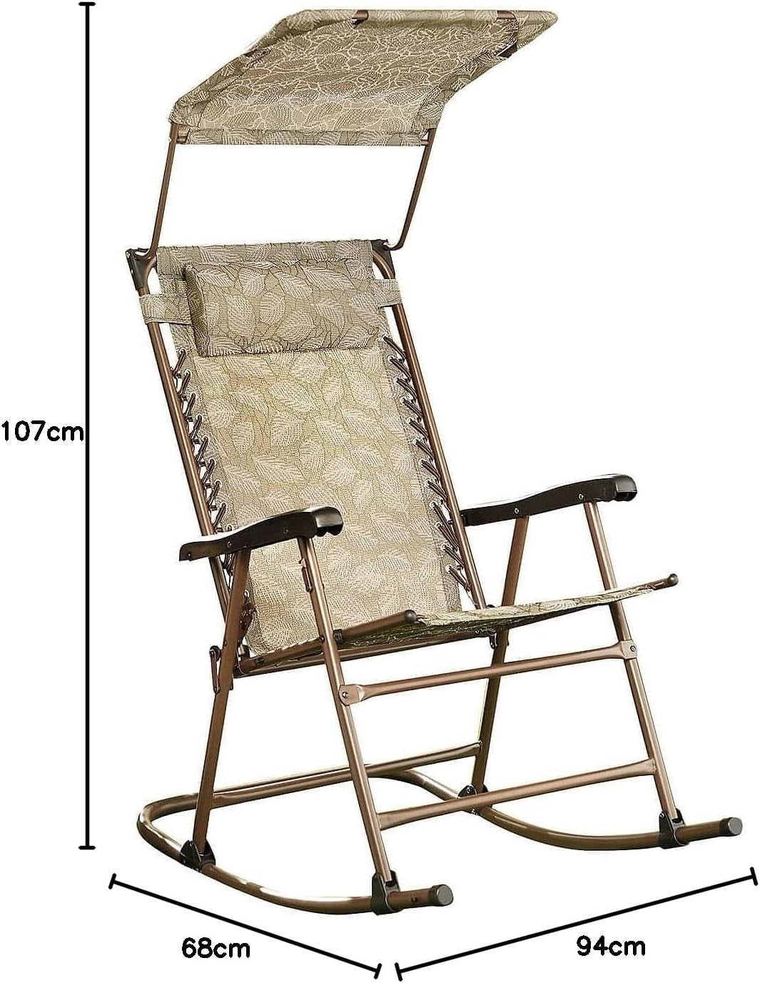 Outdoor Rocking Garden Chair with Adjustable Sun Canopy Durable Steel Frame