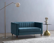 2 Seater Velvet Sofa Blue Ribbed Back Small Lounge Couch UK Certified