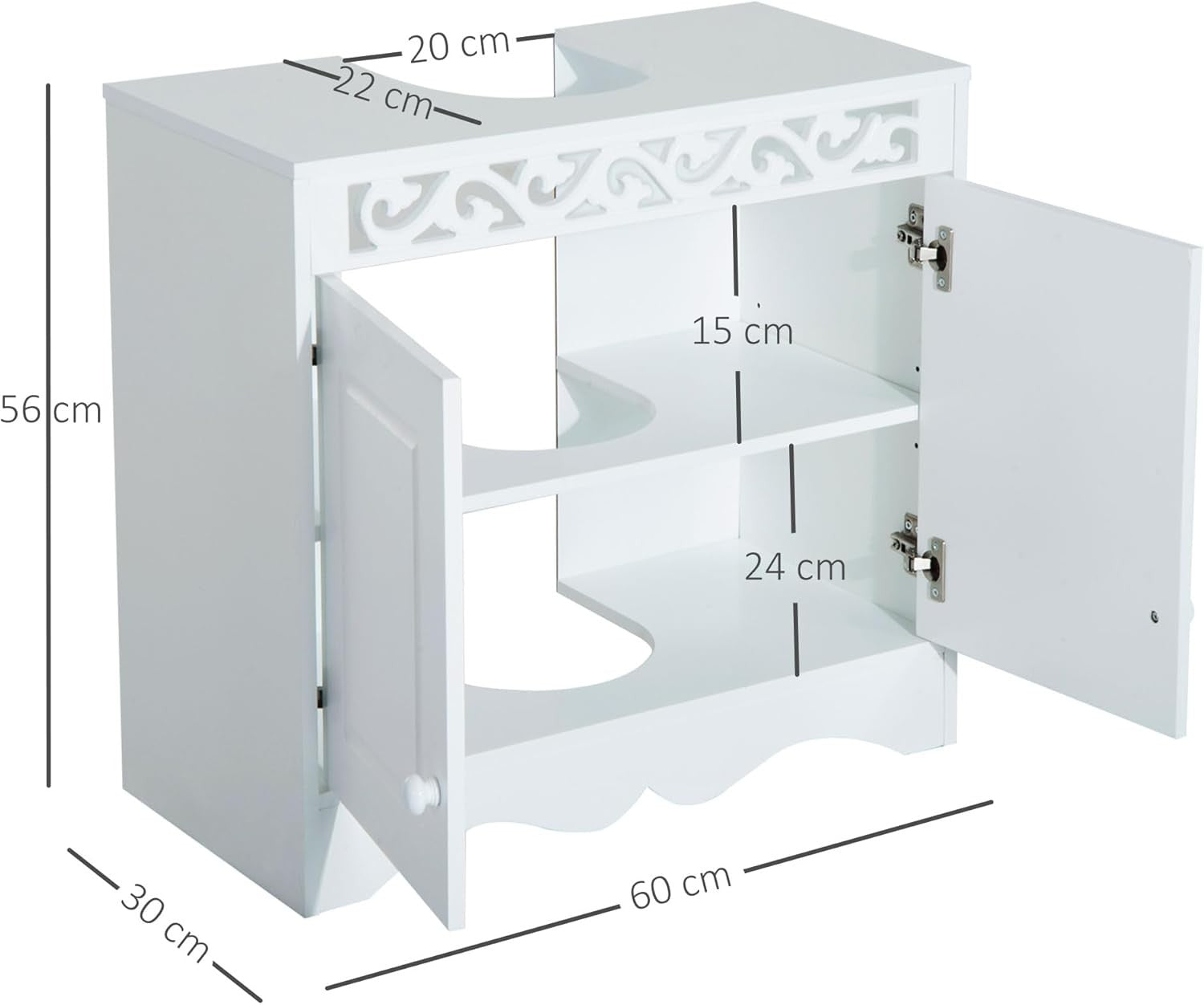 White Under Sink Bathroom Cabinet 2 Door Storage Cupboard Vanity Unit
