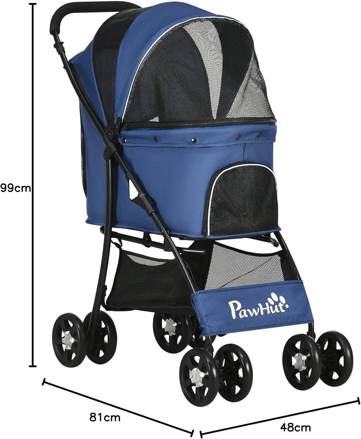 Blue Dog Stroller Pet Pushchair Foldable with Brakes Basket Small Pets