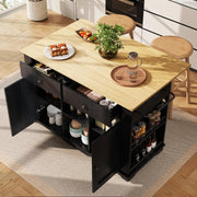Kitchen Island Trolley with Foldable Tabletop, Power Strip & Storage