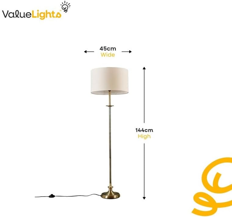 Antique Brass Floor Lamp Base Traditional Tall Standing Light E27 Vintage