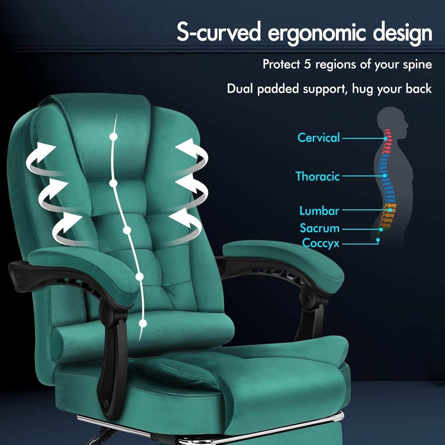 Massage Velvet Office Chair Recliner Footrest Adjustable Height Executive Desk P