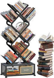 9 Tier Folding Tree Bookcase Metal Corner Bookshelf Free Standing Black