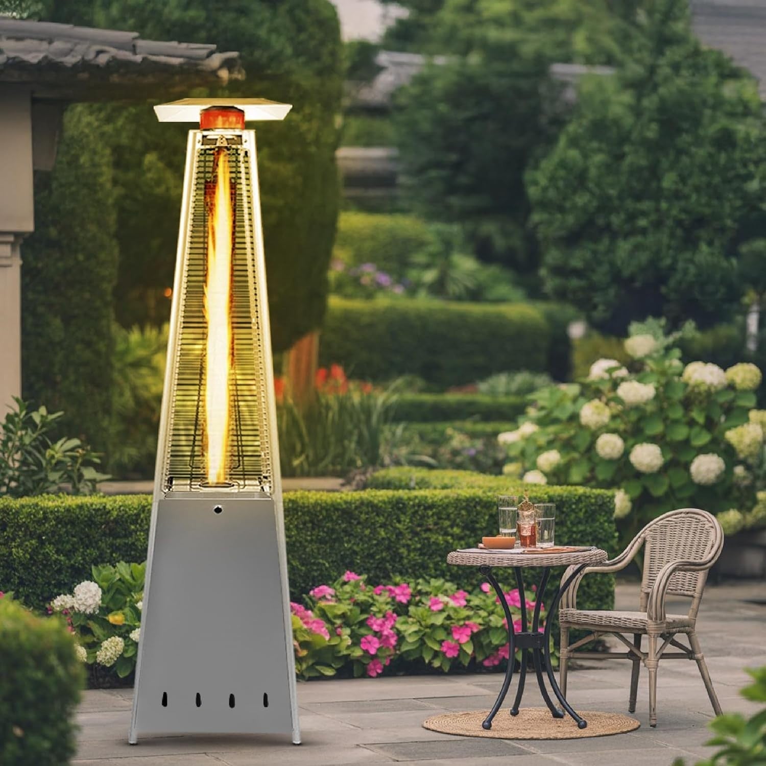 Outdoor Gas Patio Heater Pyramid Flame 13kW Stainless Steel w/ Bluetooth