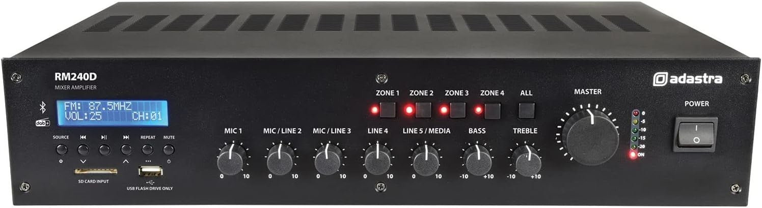 240W 100V Mixer Amplifier DAB+ Bluetooth USB SD PA System