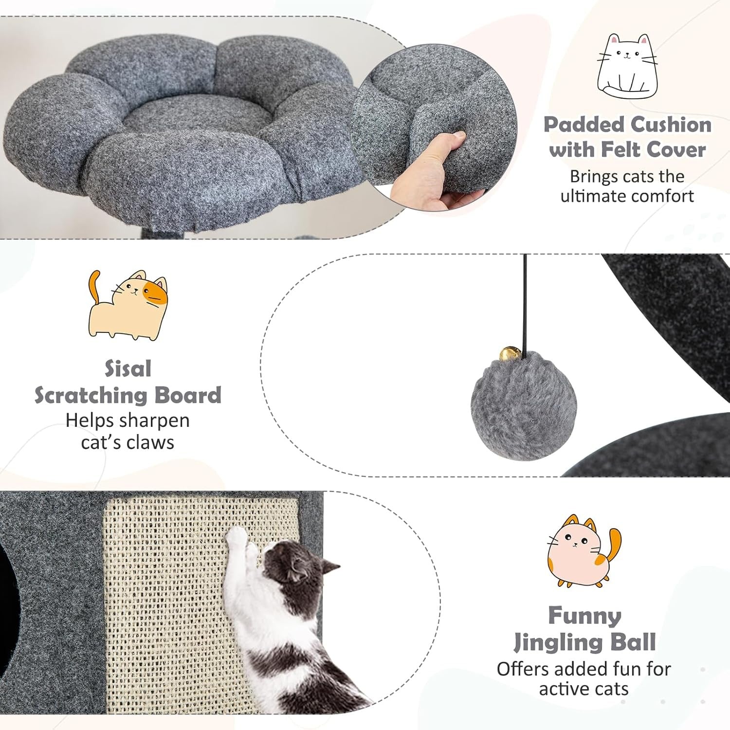 3 Tier Cat Tree Tower Grey Condo Scratching Post Top Perch Indoor Cats