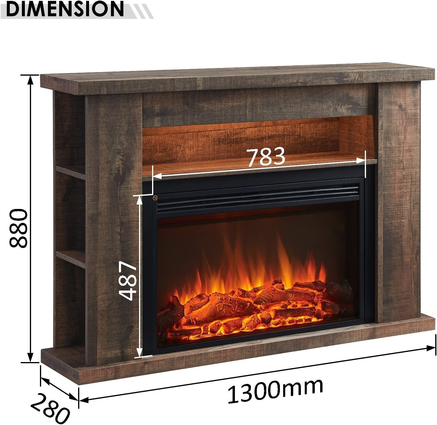 Electric Fireplace Suite with Heater & Storage Shelves 51" Dark Oak