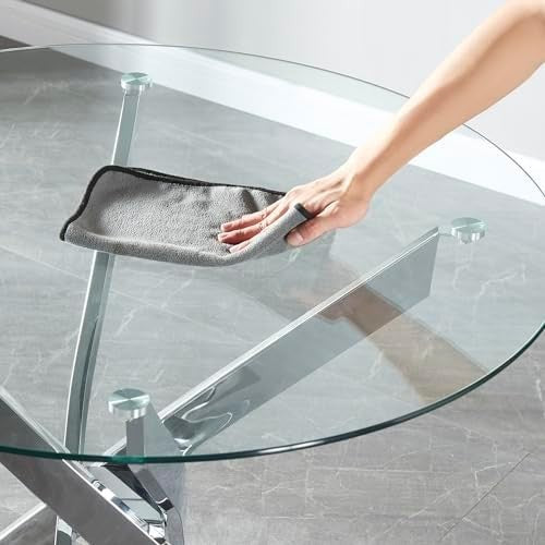 100cm Round Glass Dining Table with Silver Chrome Legs Kitchen Table