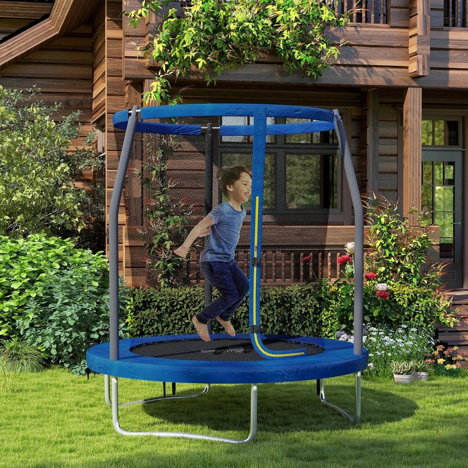 6FT Outdoor Trampoline Safety Enclosure Steel Frame Jump Mat 80KG
