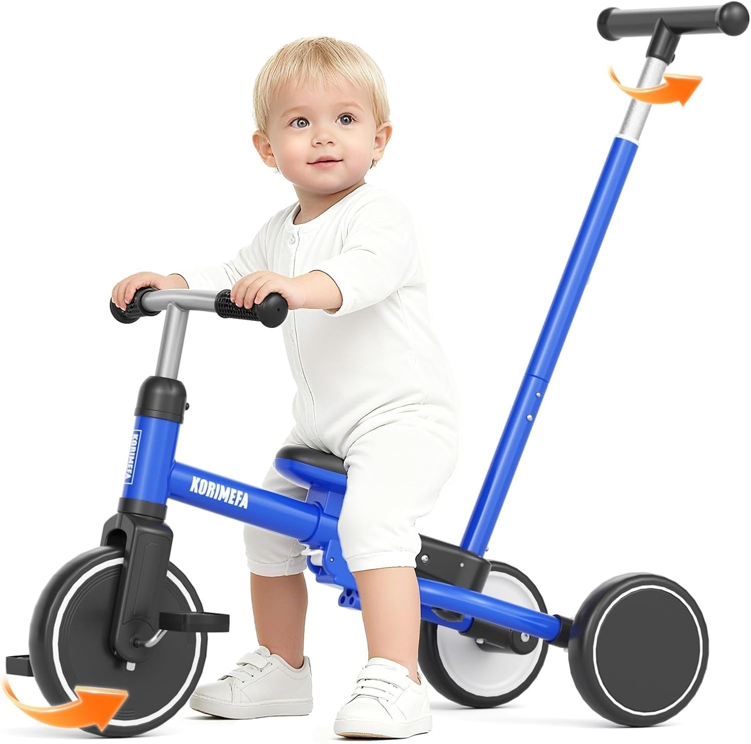5 In 1 Toddler Tricycle Push Handle Balance Bike Adjustable Seat Blue