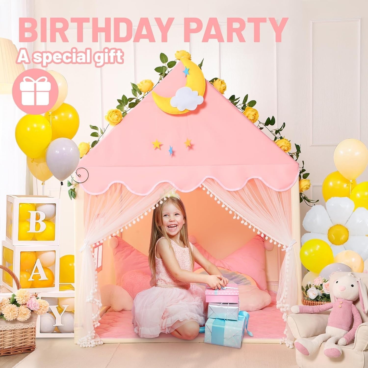 Large Kids Princess Castle Play Tent Indoor Outdoor w Mat Playhouse