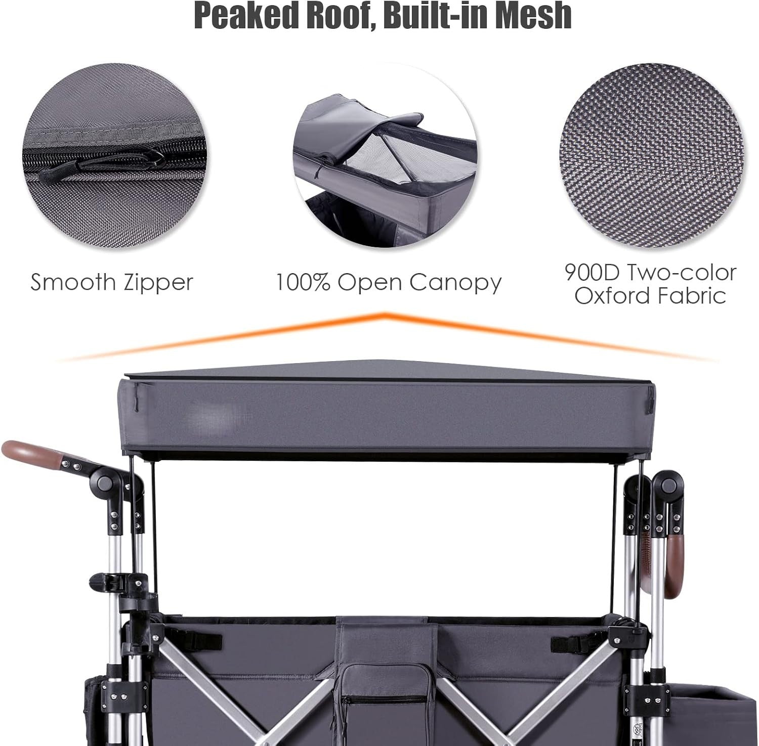 Grey Push Pull Stroller Wagon 2-Seater Folding Cart w/ Canopy 5-Point Harness