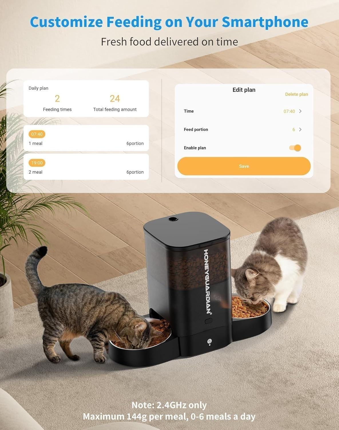 Dual Bowl Smart Pet Feeder 5L WiFi Auto Food Dispenser for 2 Pets