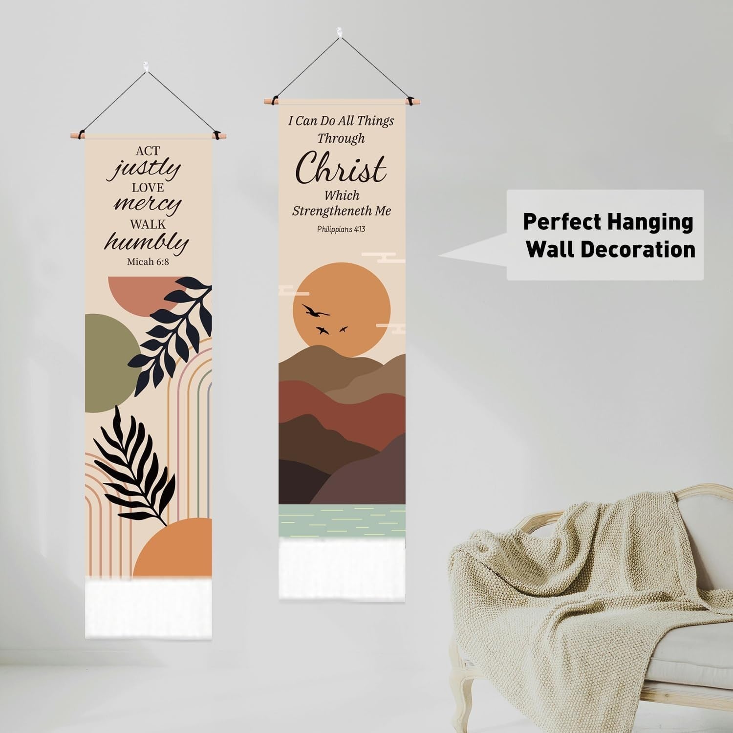 2-Pack Boho Bible Text Tapestry 52"x13" Vertical Wall Decor