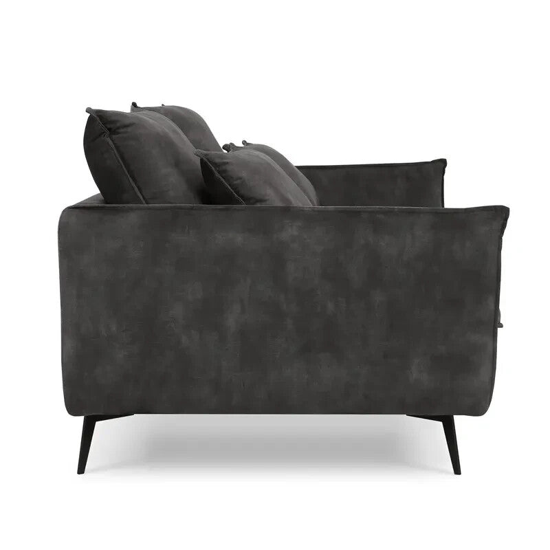 3 Seater Grey Velvet Sofa – Deep Seat Modern Sofa with Metal Legs