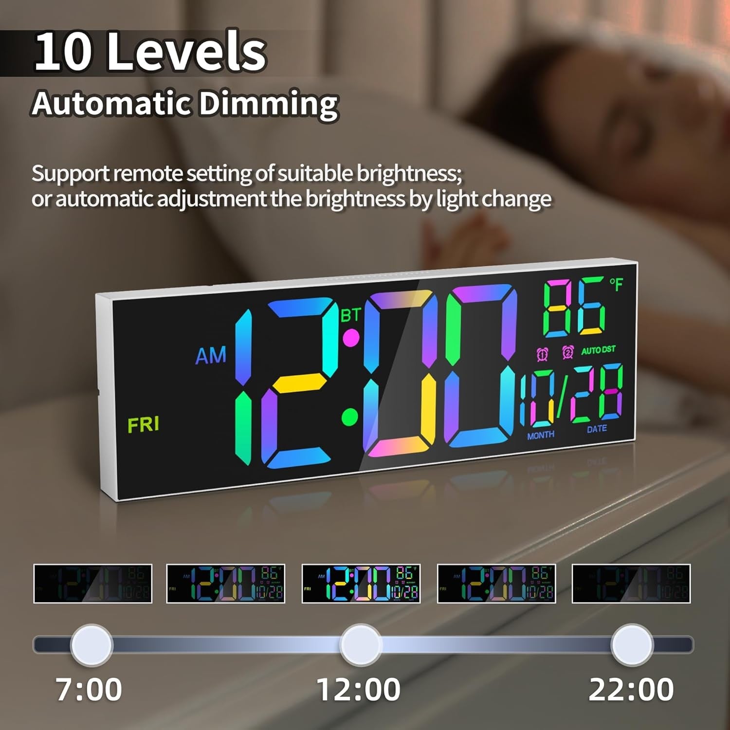 16.5" Large Digital Wall Clock RGB LED Display Temp Date Alarm Remote Sync