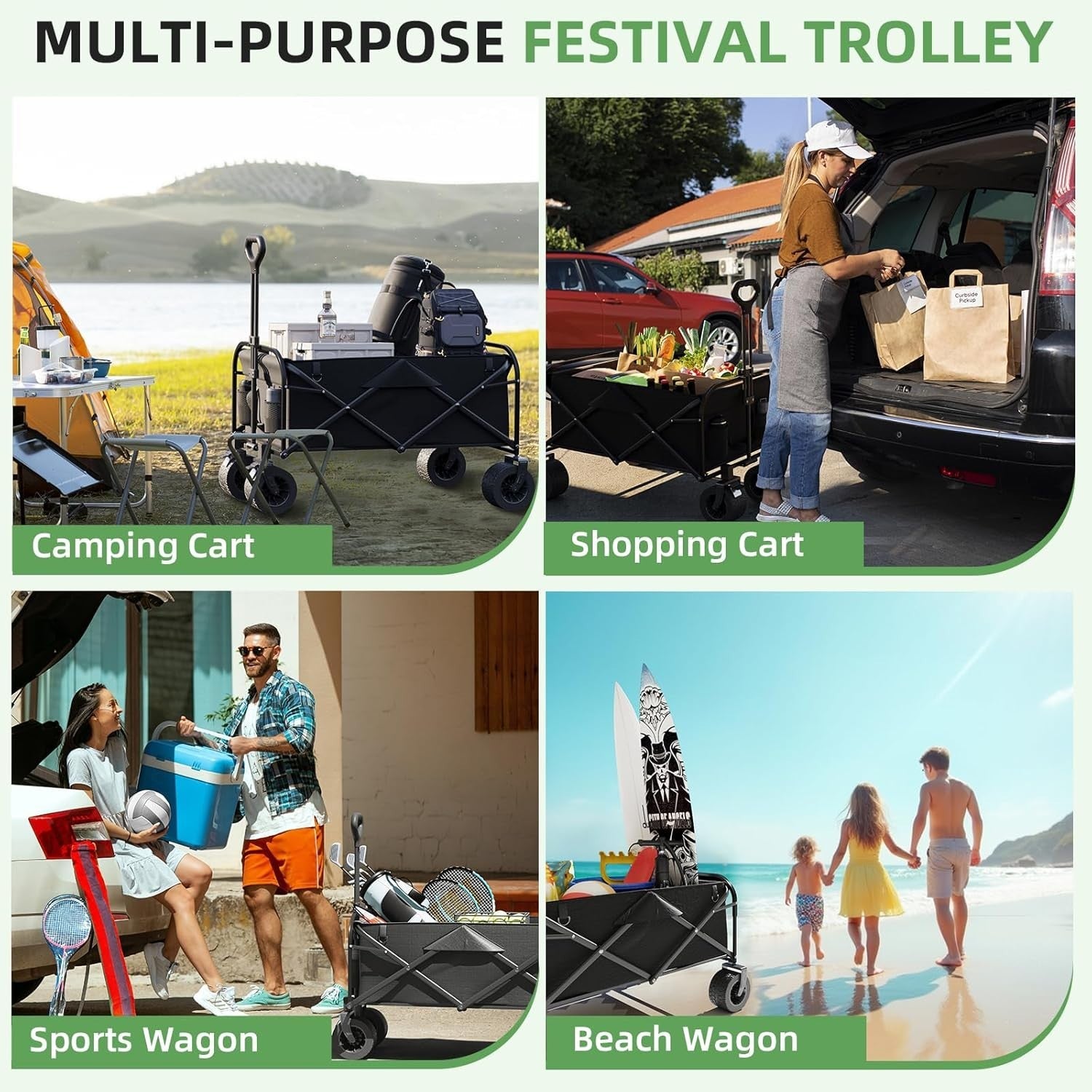 Heavy Duty 150L Festival Trolley 250KG Folding Wagon with All-Terrain Wheels