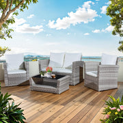 Rattan Garden Sofa Set 4pc Grey Chairs Glass Table Cushions Patio Use