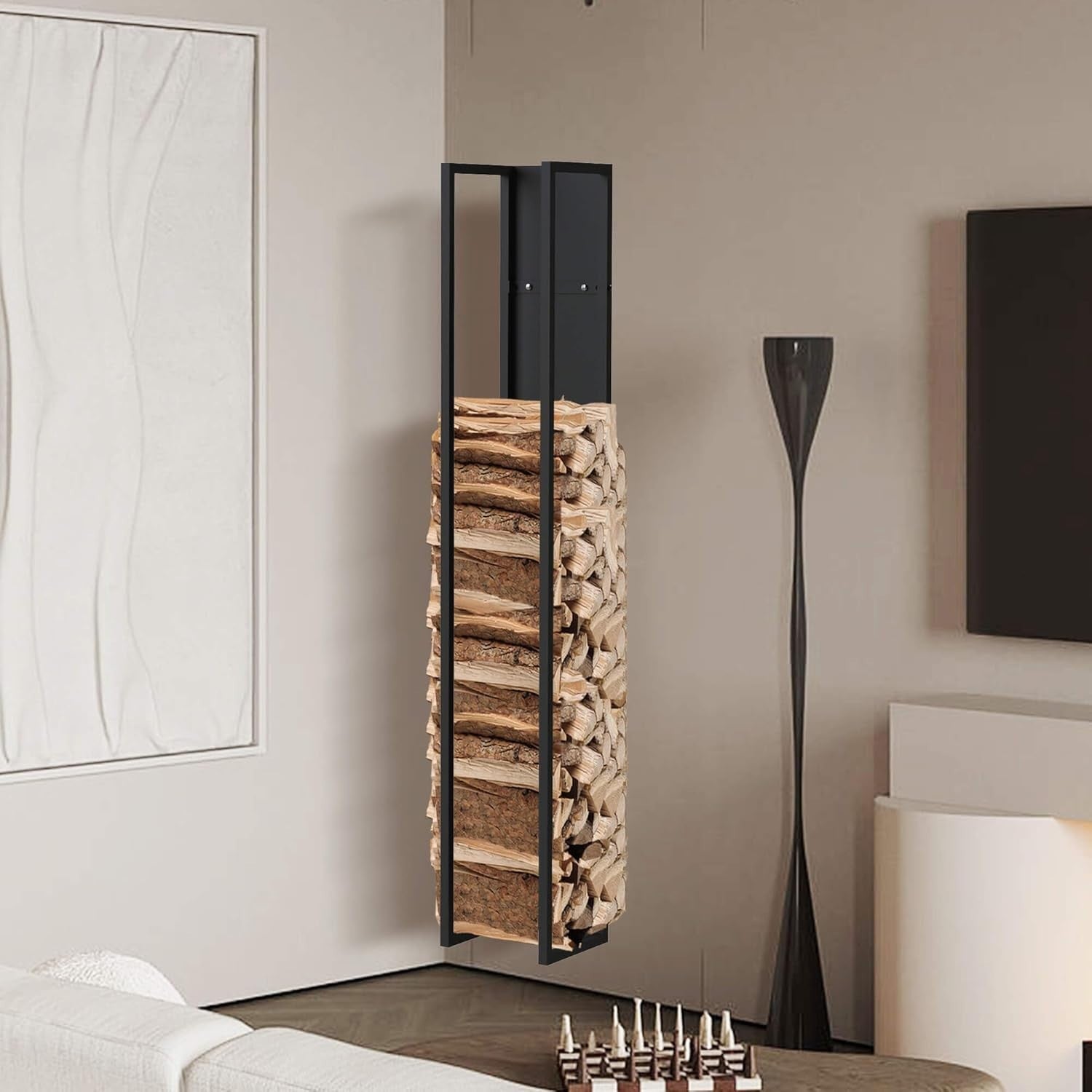 Tall Metal Firewood Rack Wall Mounted Indoor Log Holder Shelf 160cm