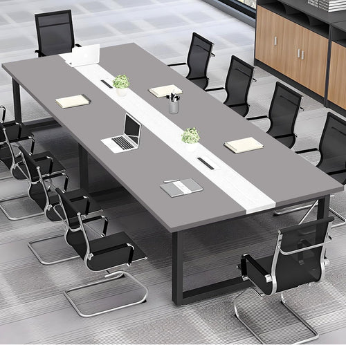 Light Gray + White Conference Table 240cm w/ Metal Frame & Durable Top
