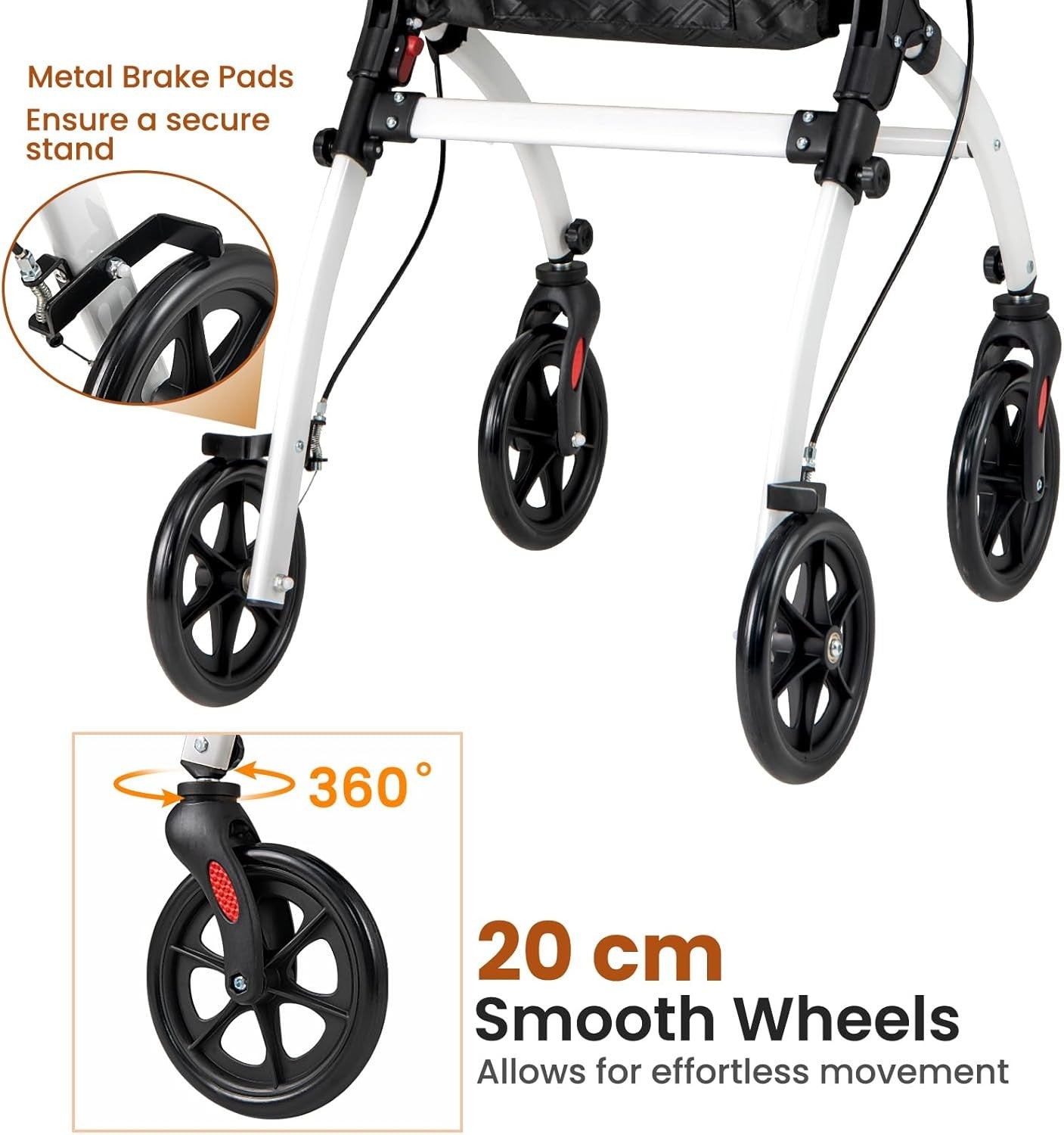 4 Wheel Rollator Walker Lightweight Folding Mobility Aid with Brakes & Tray