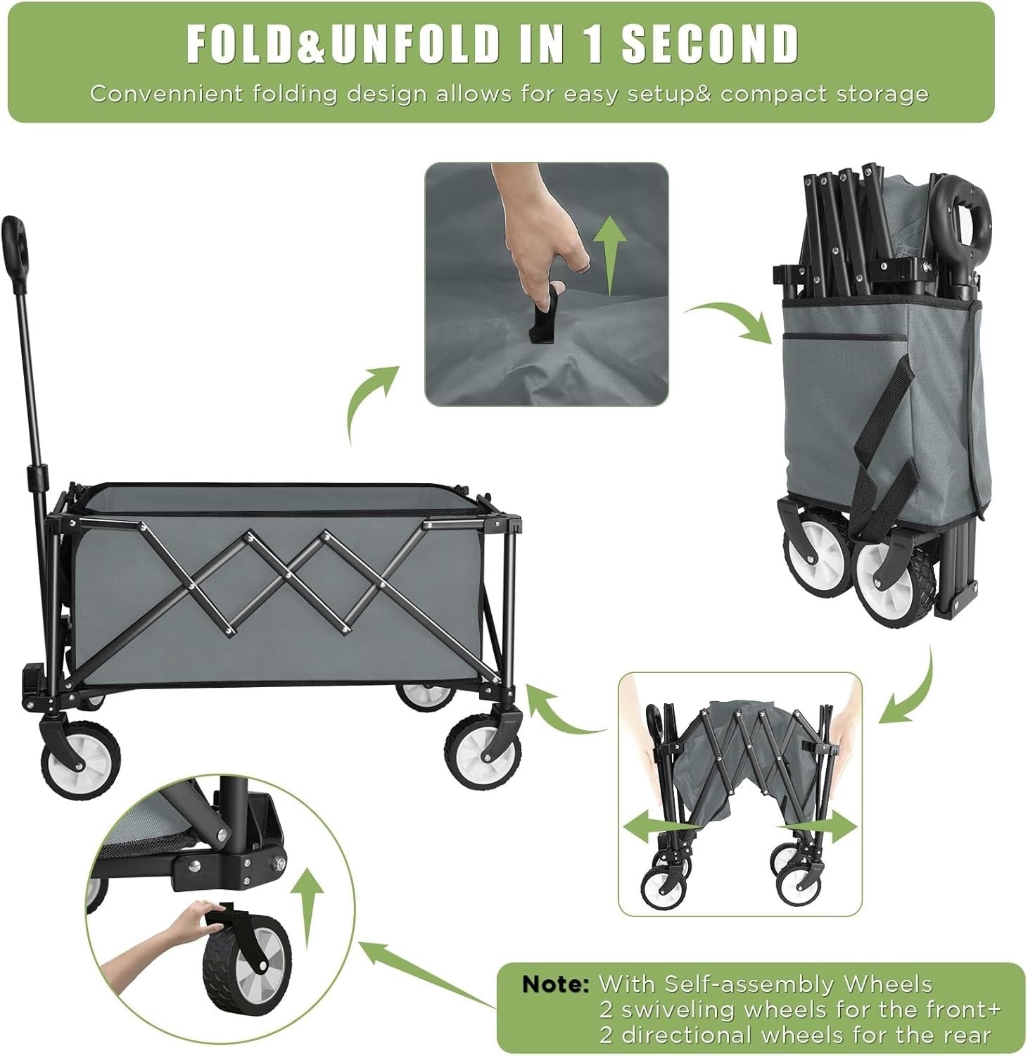 Grey Heavy Duty Folding Wagon 100L All-Terrain Garden Camping Beach Trolley