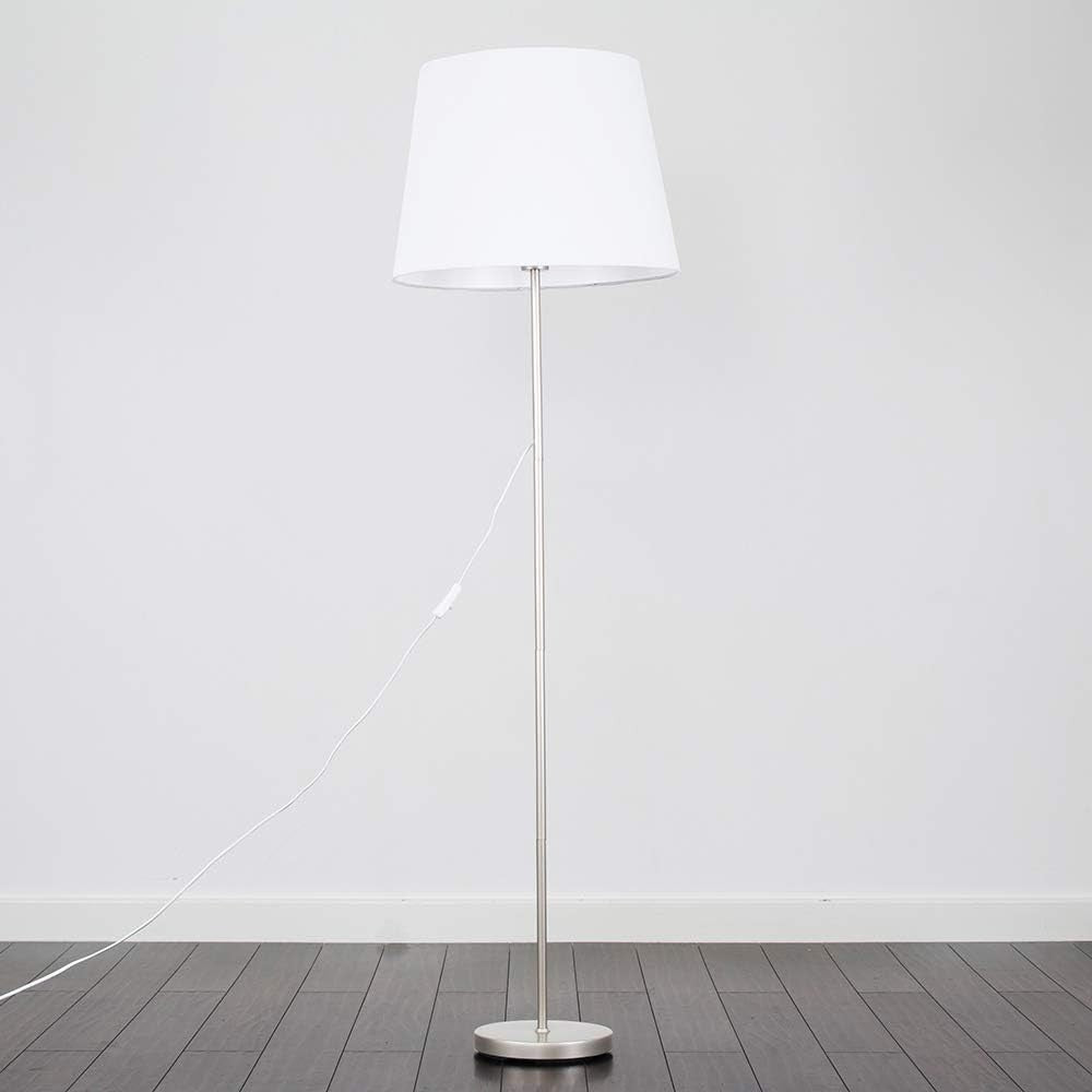 Modern Chrome Floor Lamp Large White Tapered Shade Standing Light LED