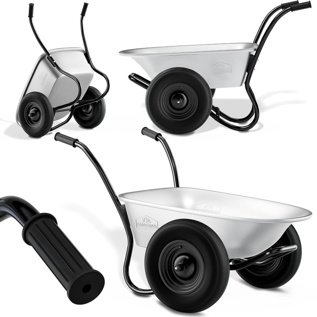 100L 2-Wheel Galvanised Wheelbarrow Silver – Pneumatic Tyres Heavy Duty 150kg