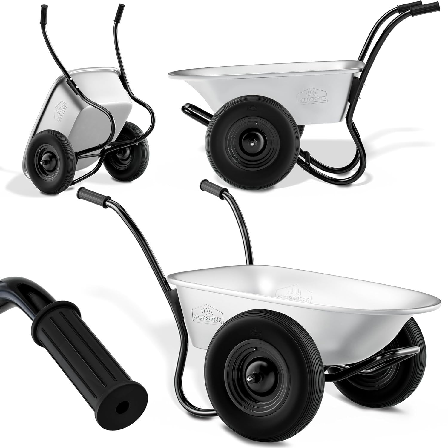 100L 2-Wheel Galvanised Wheelbarrow Silver – Pneumatic Tyres Heavy Duty 150kg