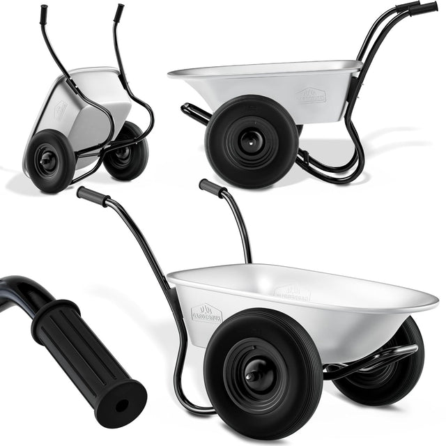 100L 2-Wheel Galvanised Wheelbarrow Silver – Pneumatic Tyres Heavy Duty 150kg