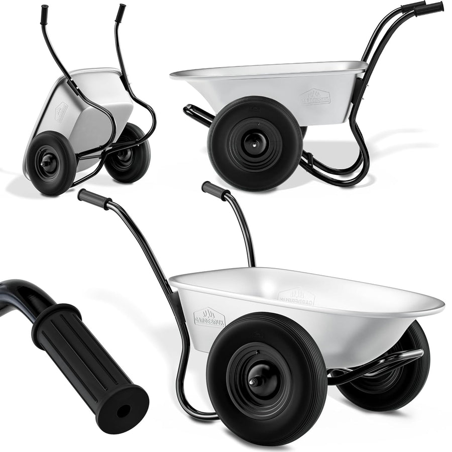 100L 2-Wheel Galvanised Wheelbarrow Silver – Pneumatic Tyres Heavy Duty 150kg