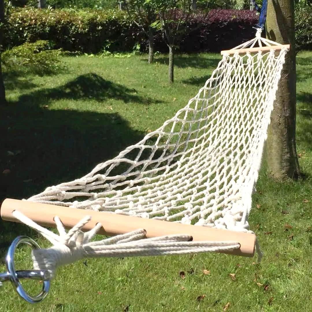 Cotton Rope Hammock with Wood Spreader | Indoor Outdoor Garden Swing